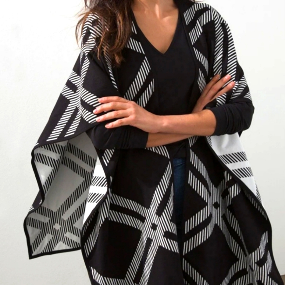 🌹Réversible Plaid Ruana🌹 - Picture 2 of 8